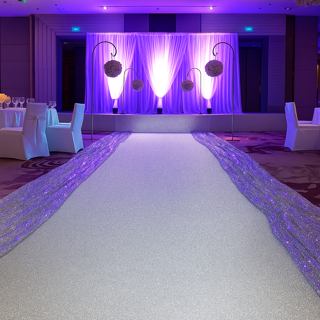VETO EXPOGLITTER White – Glitzernder Eventteppich | Flachfilz, Bfl-s1