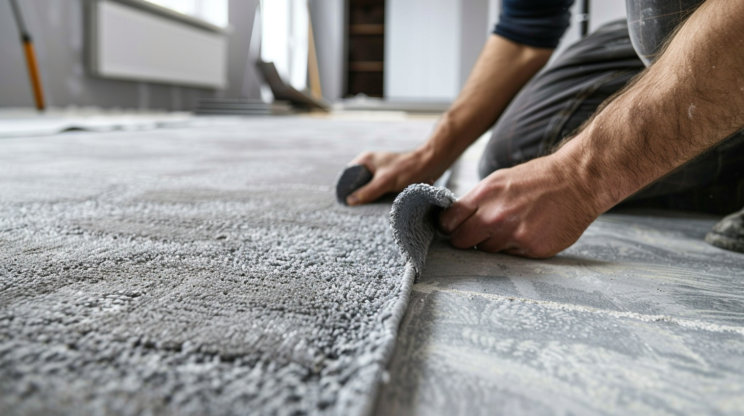 Handwerker bei der Verlegung eines hochwertigen Eventbodens – VETO EVENTS sorgt vor Ort für reibungslose Abläufe, präzise Ausführung und höchste Qualität bei Messen und Events.